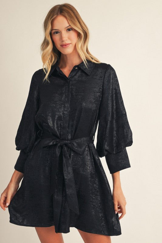 Black Metallic Tie Dress