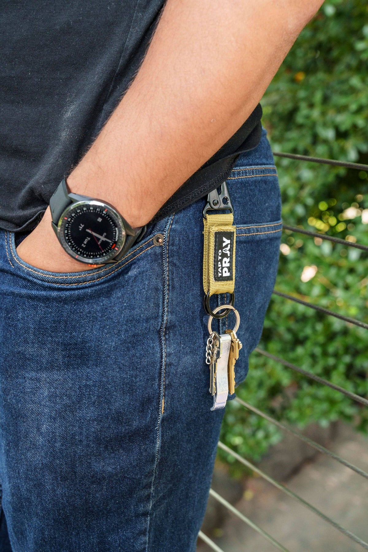 Tap To Pray® Tactical Carabiner Keychain: Moss Camo
