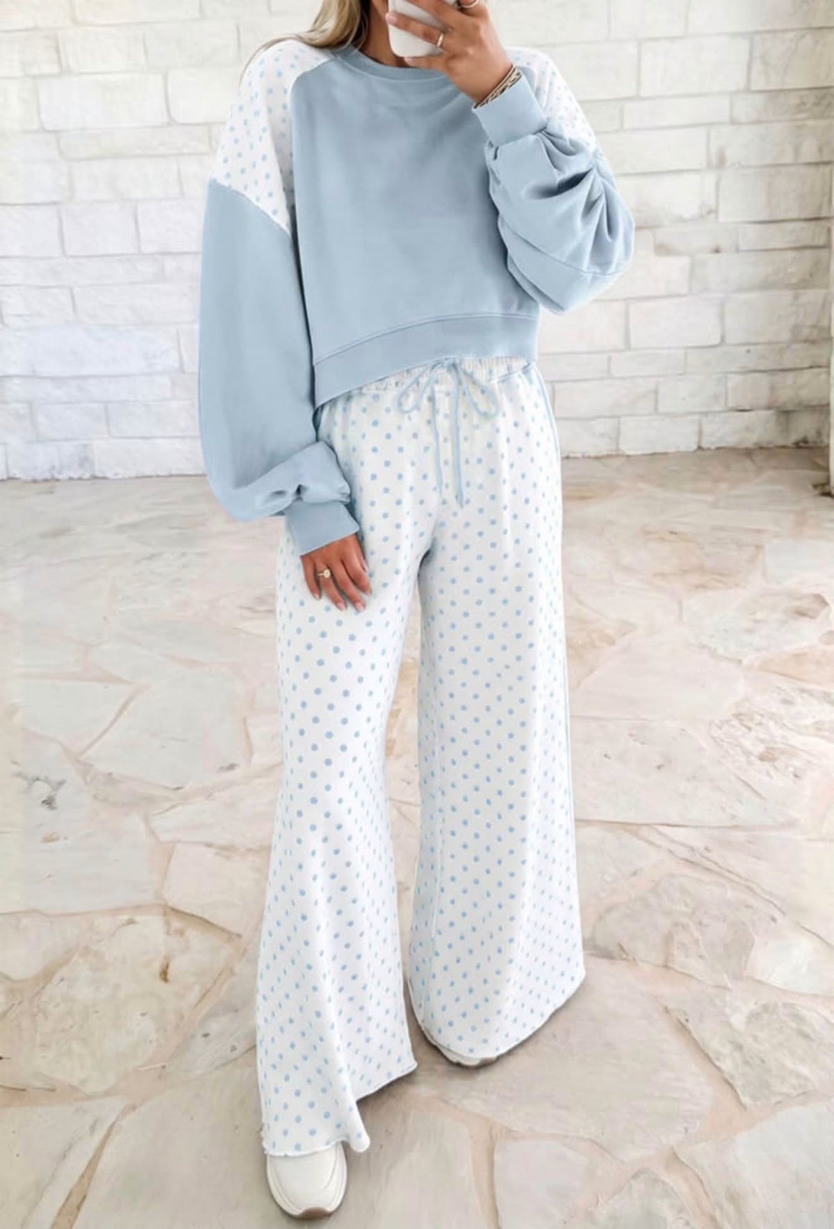 Light Blue Polkadot Pants Set