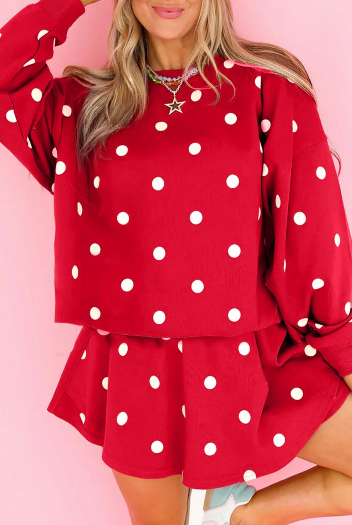 Red Polkadot LS Skort Set