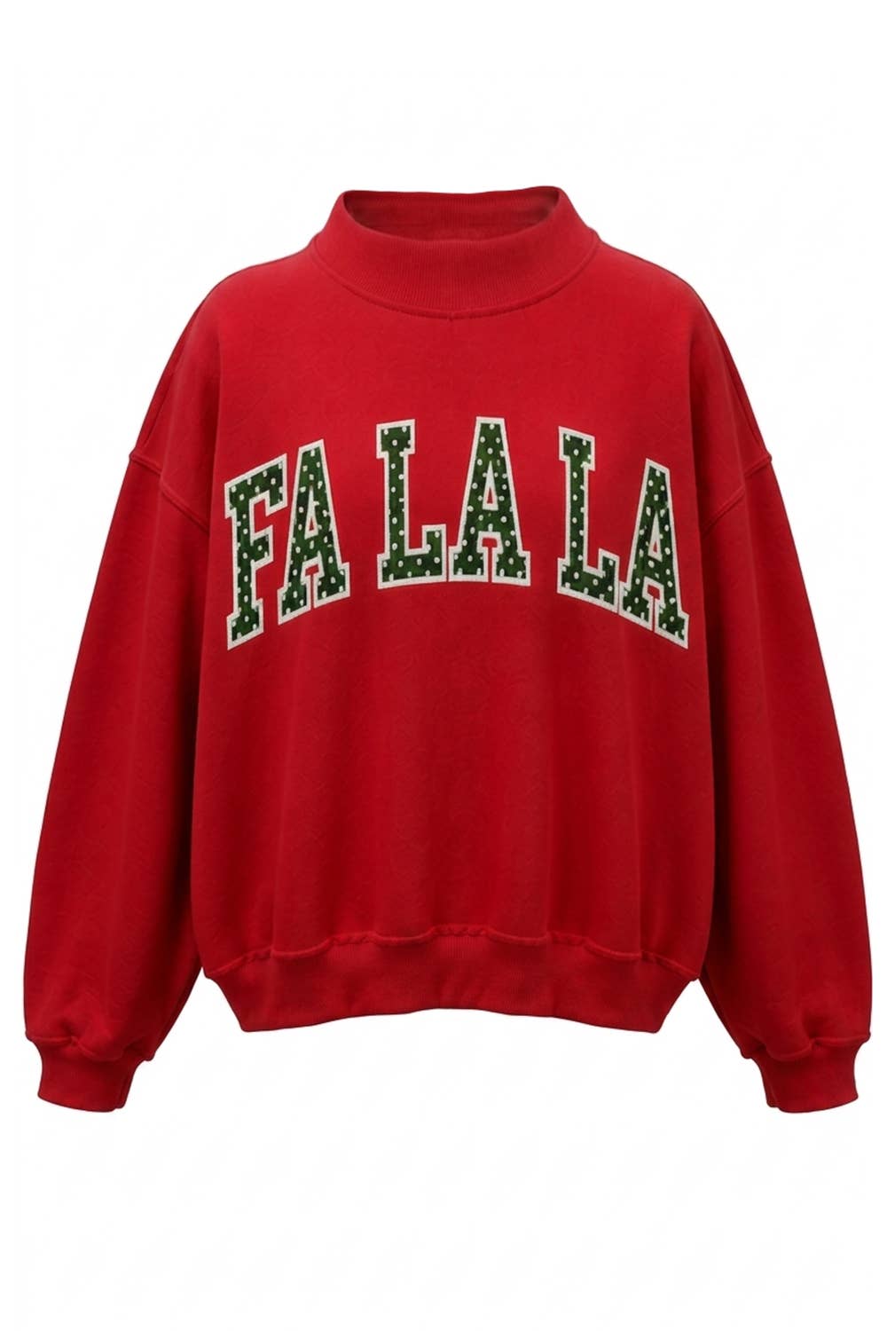 'FALALA' Applique Mock-Neck Sweatshirt: RED