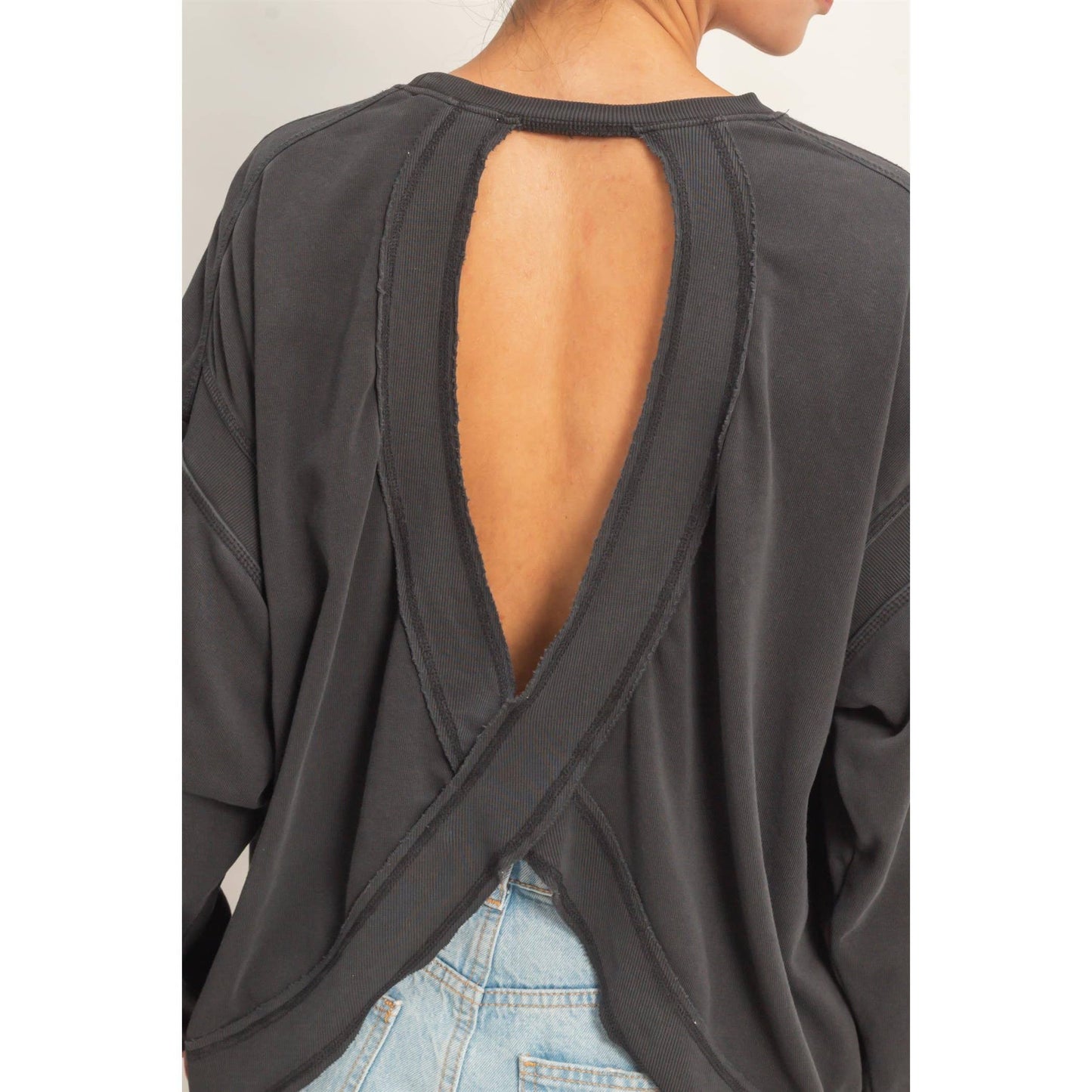 Oversized Cross Detail Open Back Sweatshirt: TURQUOISE
