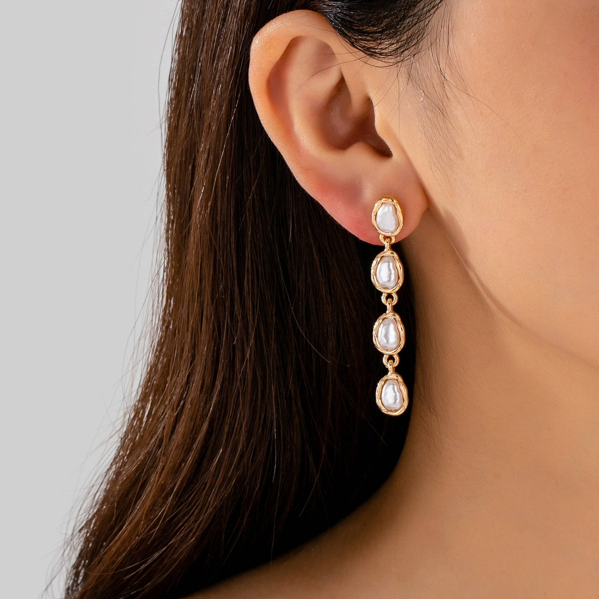 Organic Baroque Pearl Linear Drop Earrings Gold
