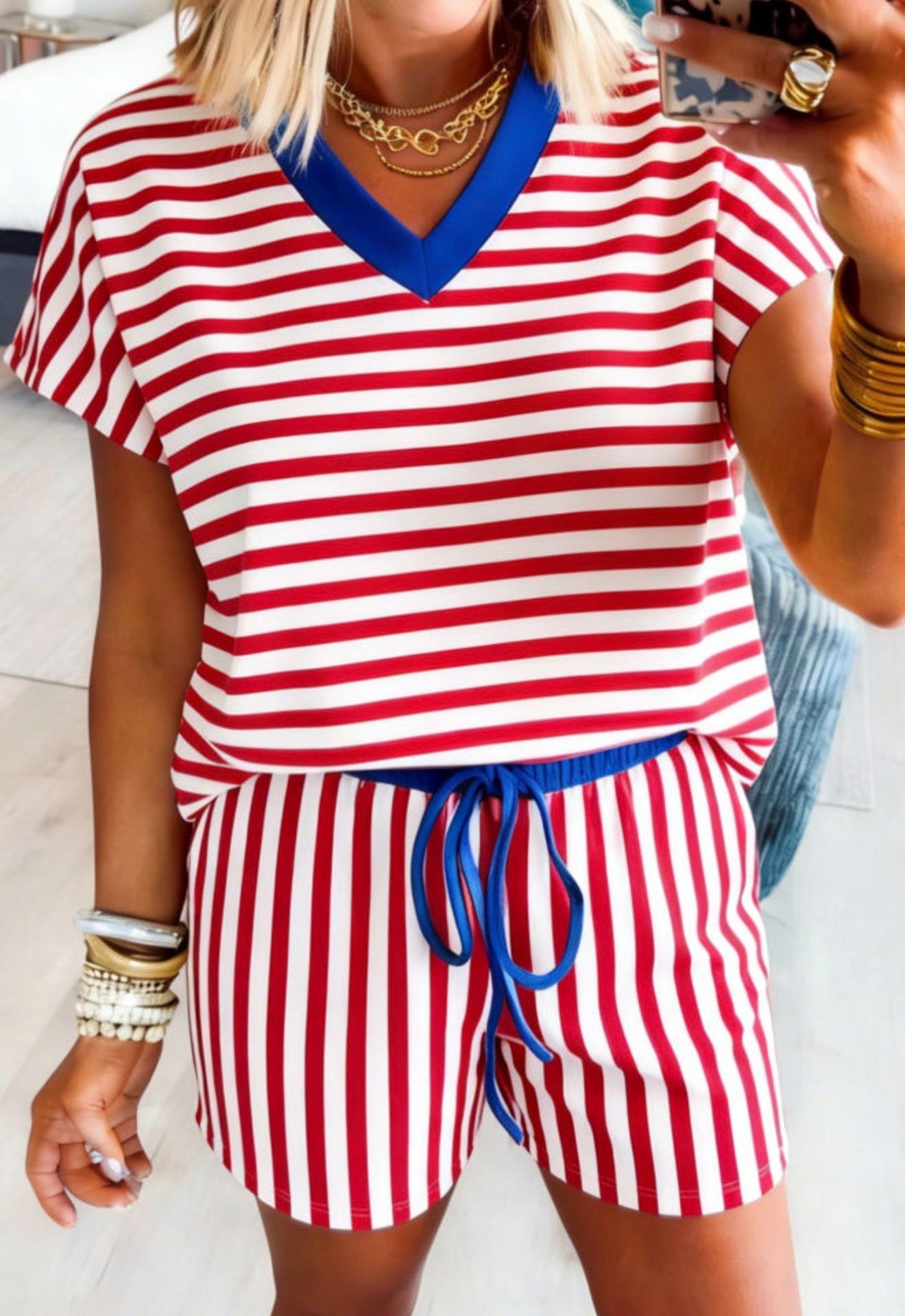 Red Striped Short Set