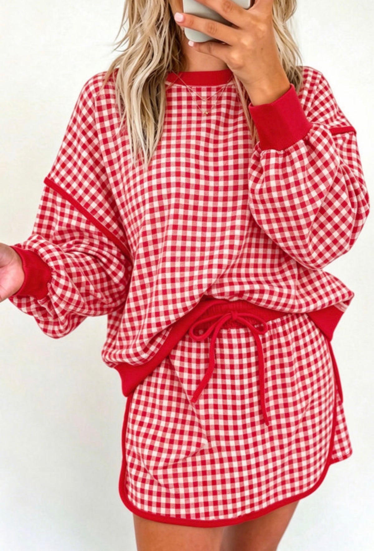 Red Gingham LS Skort Set