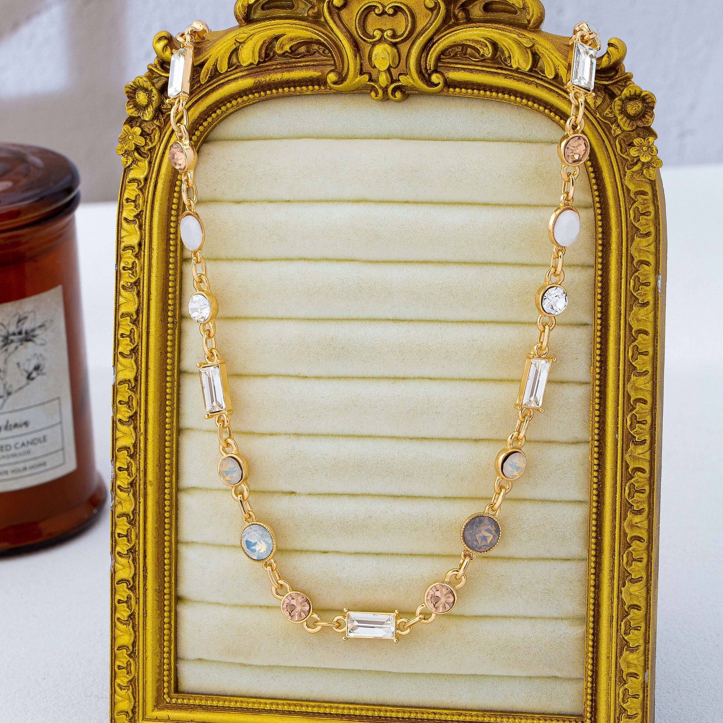 Mixed-Cut Crystal Station Statement Necklace Gold
