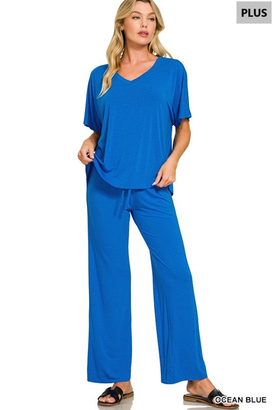 V-neck Oversized Set- Ocean Blue