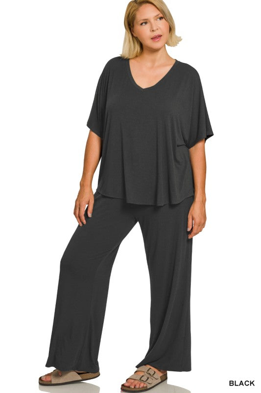 V-neck Oversized Set- Black