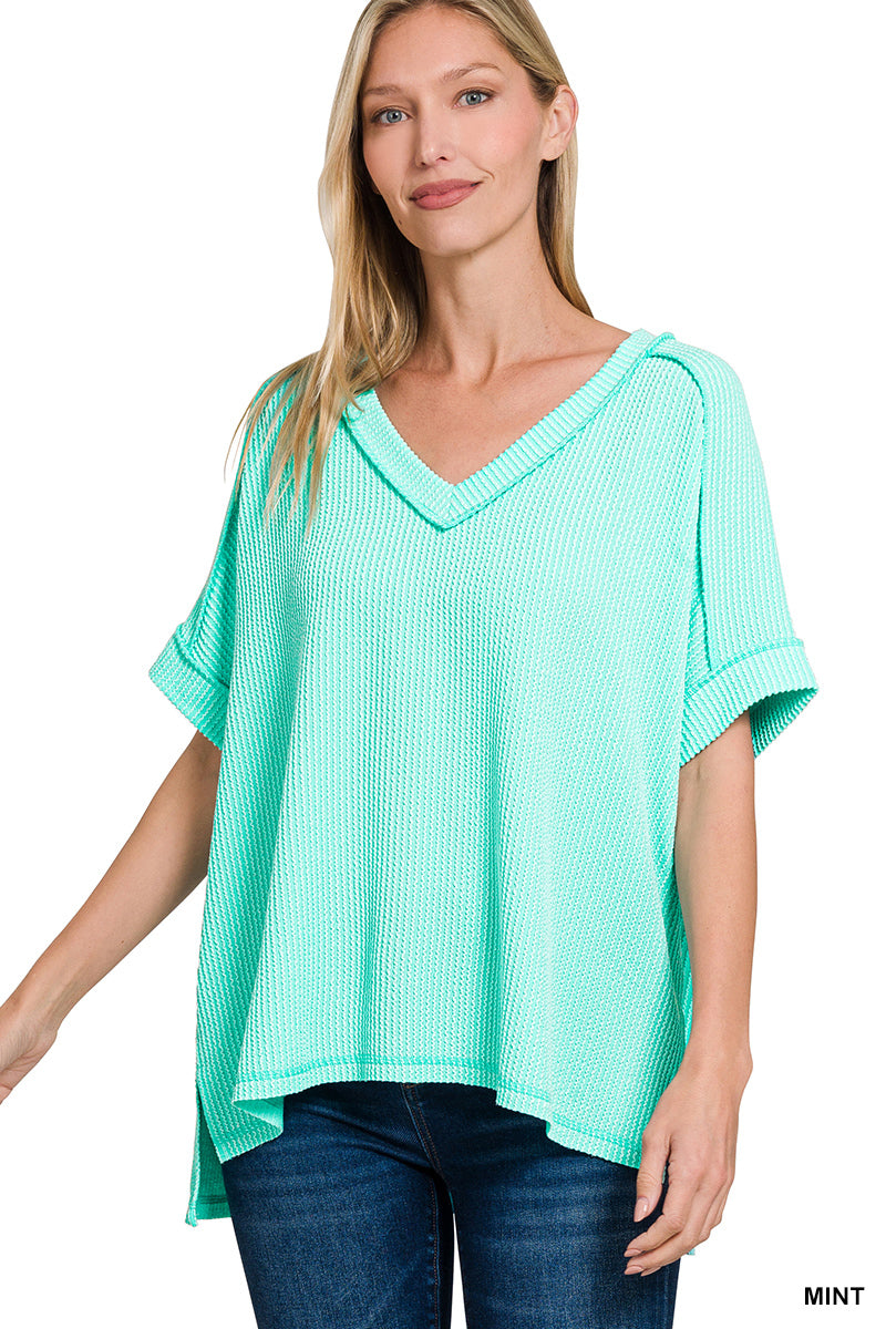 V-Neck Ribbed Tee-Mint