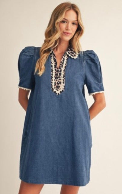 Denim w/ Leopard Detail Dress