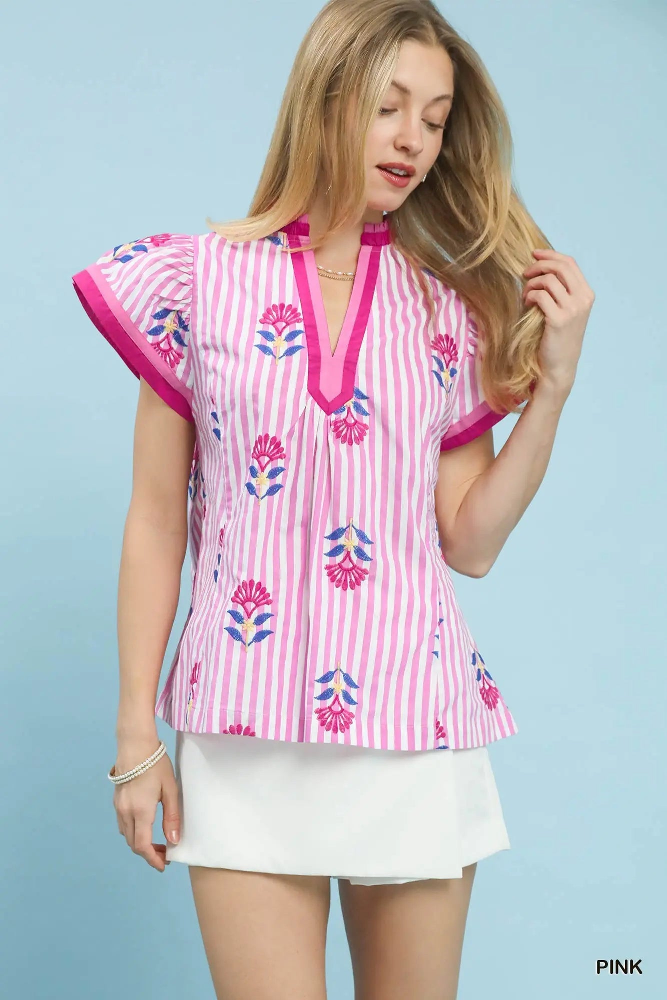 Pink Striped Floral Top