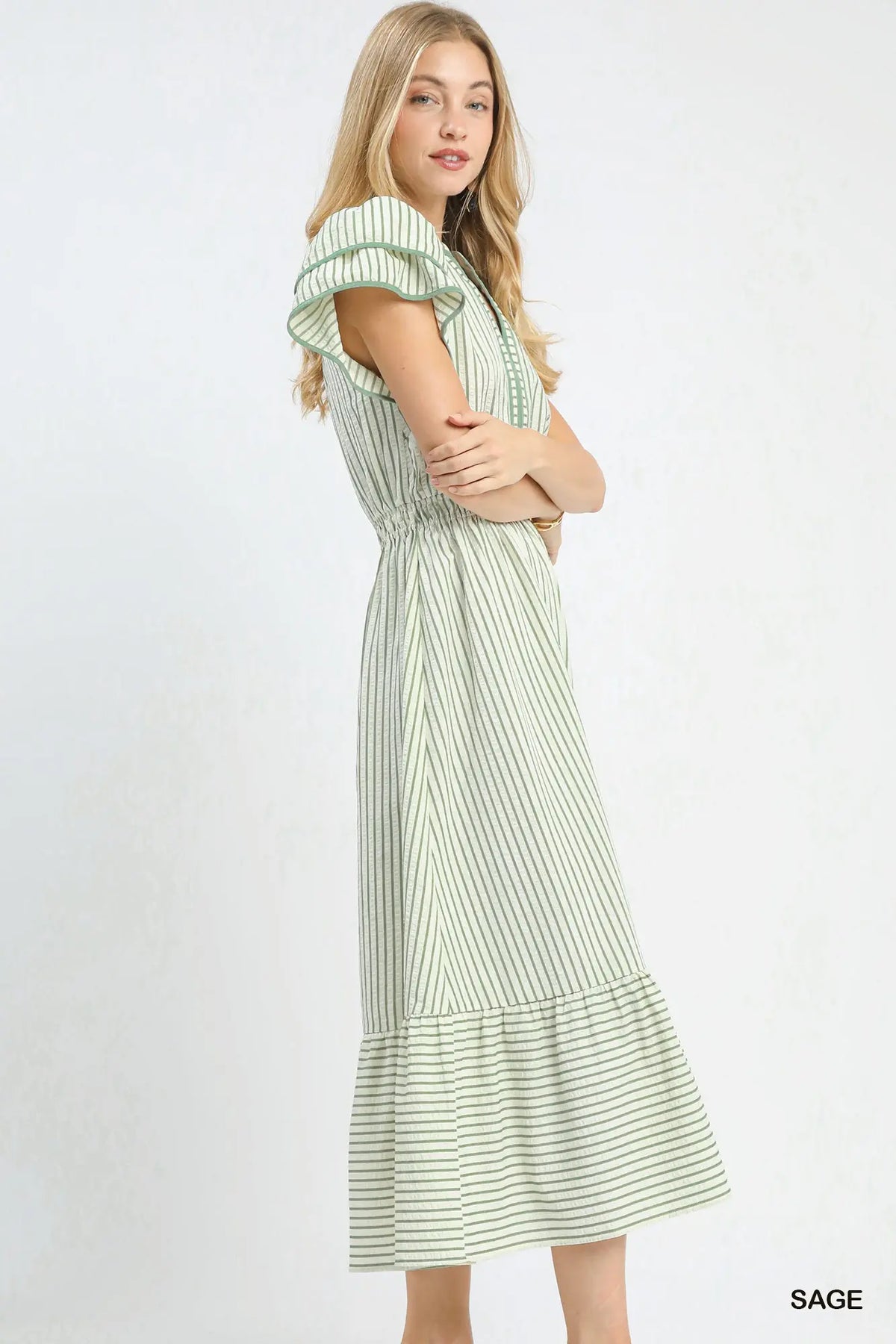 Sage Striped Dress