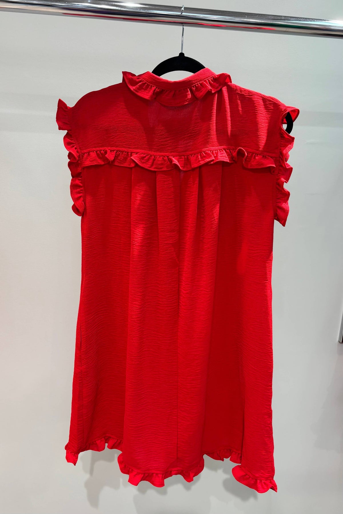 Avery Game Day Ruffle Button Down Dress Red