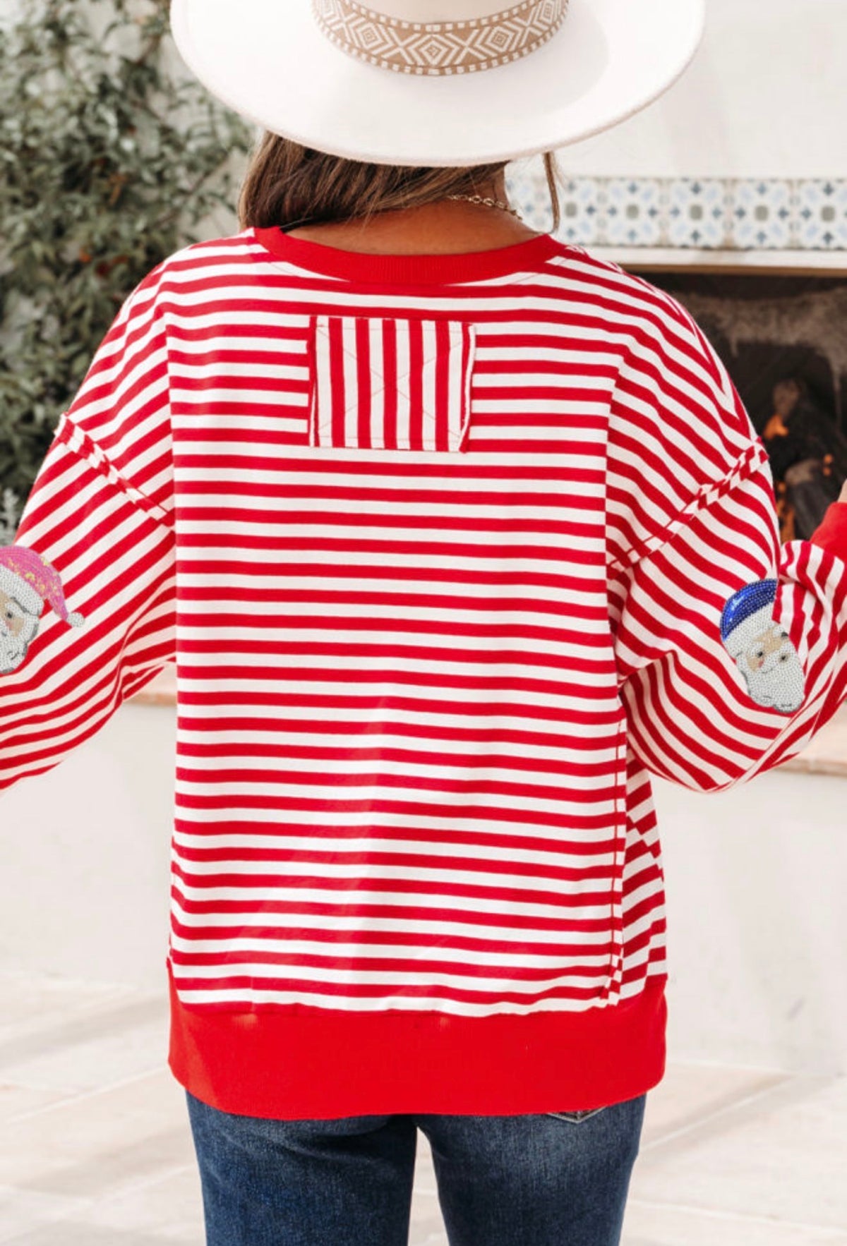 Santa Sequin Striped Top