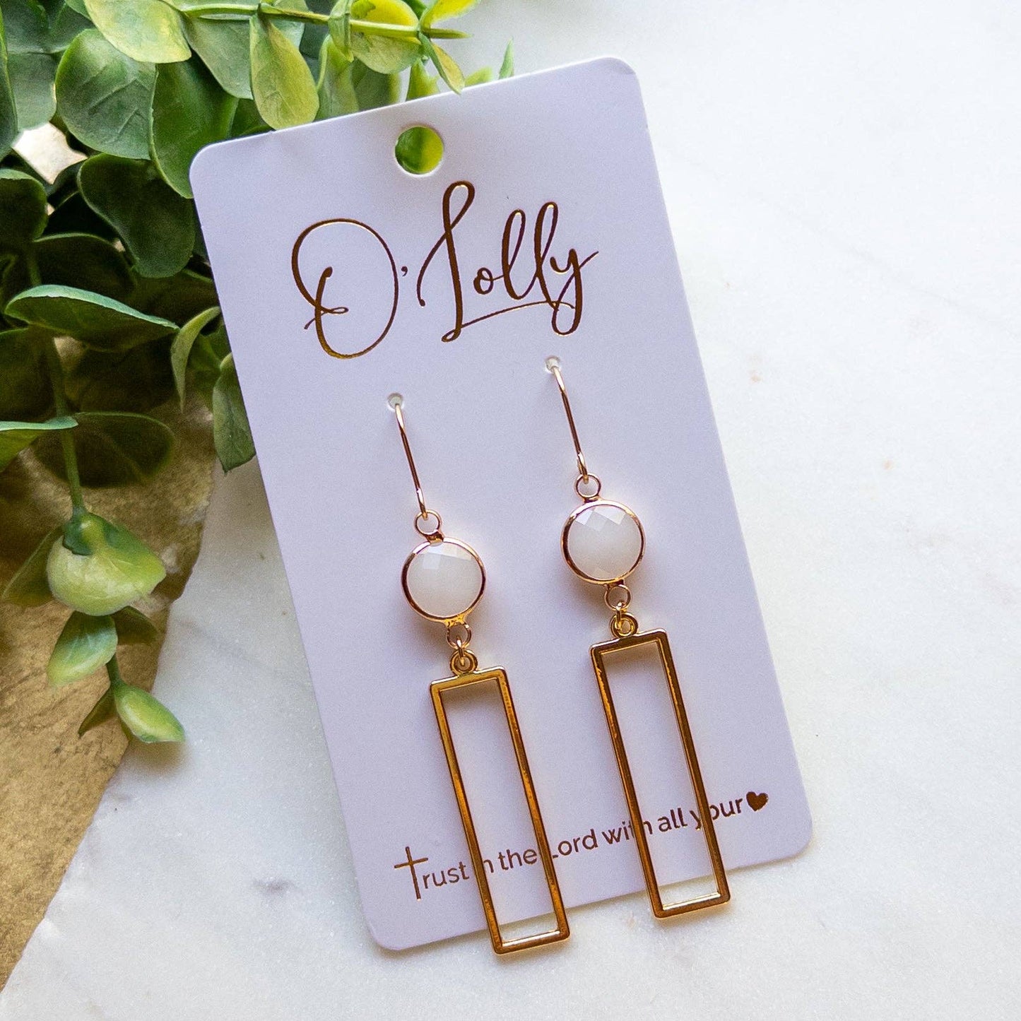 Opal Rectangle Dangle Earrings – Gold Geometric Earrings “Opie”