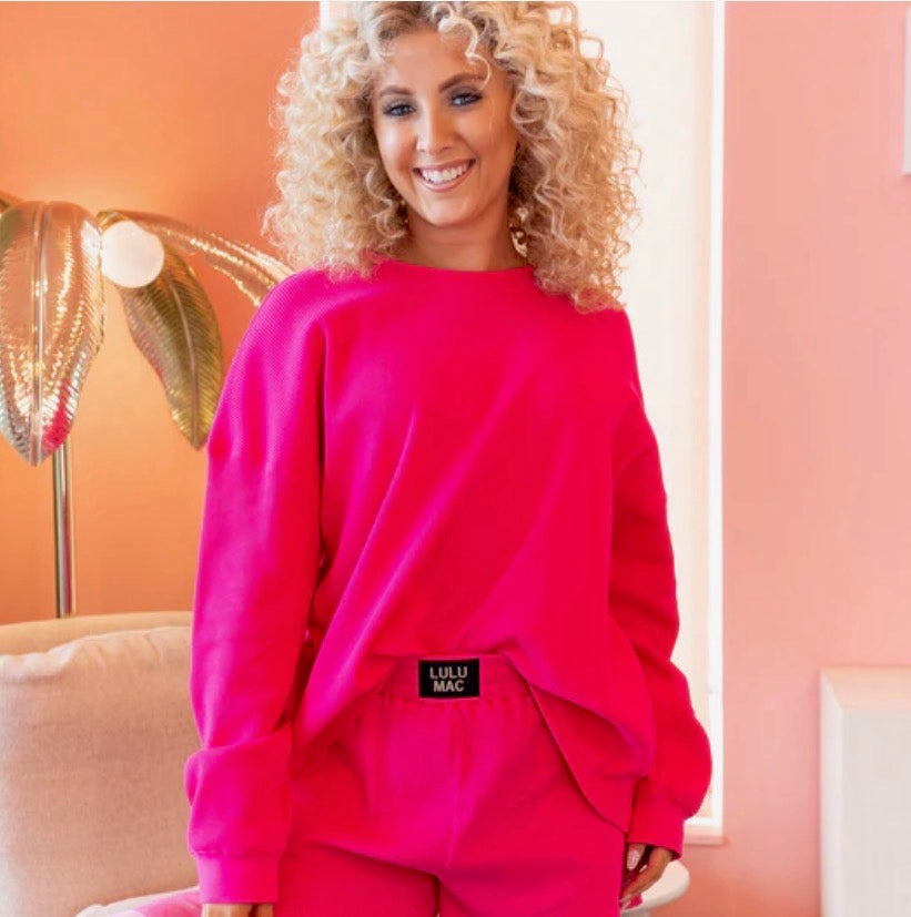 LM-WAFFLE LONG SLEEVE TOP-HOT PINK