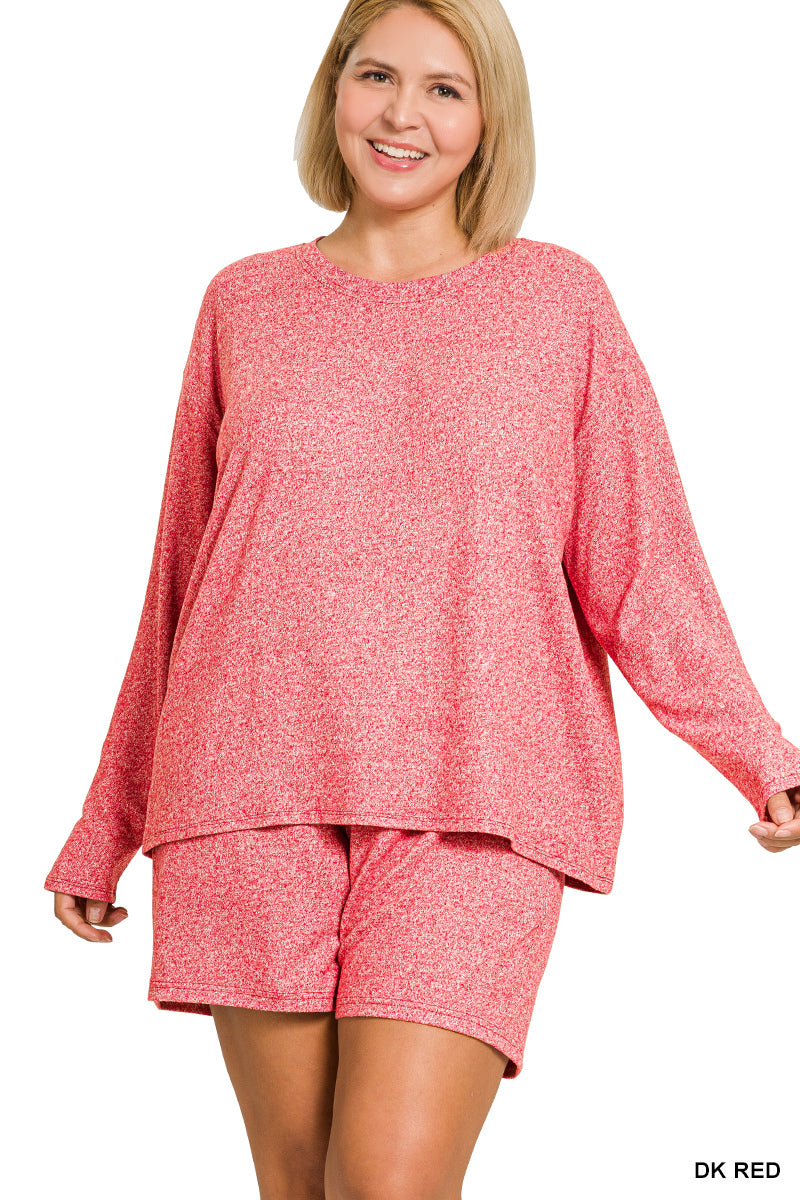 Soft Curvy Long Sleeve & Shorts Set - Red