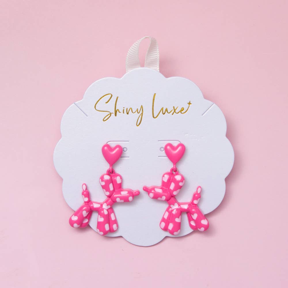Pink Balloon Poodle Dog Post Dangle Earrings