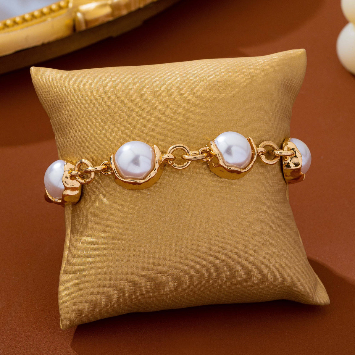 Bezel-Set Pearl Gold Toggle Bracelet