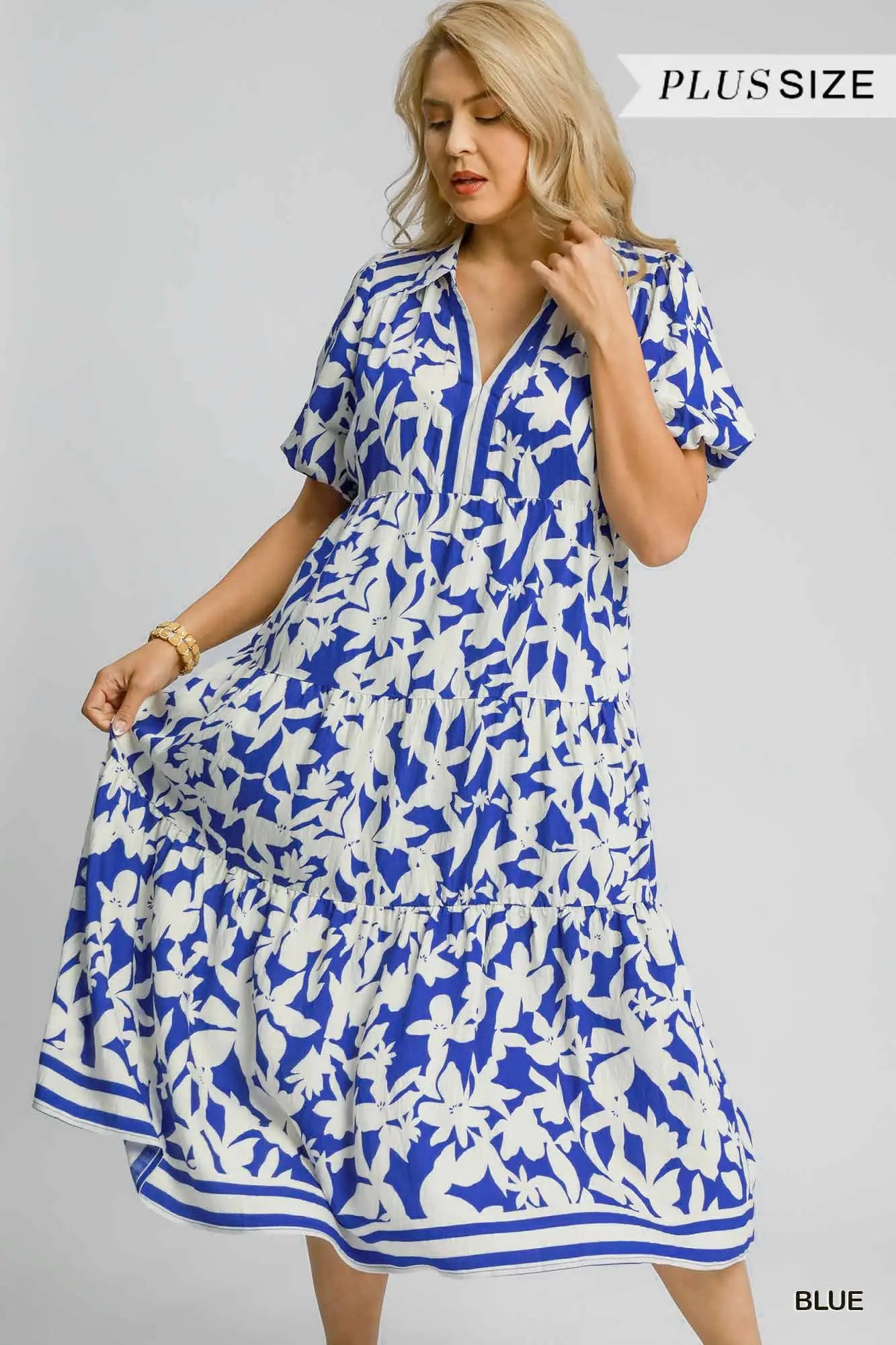 Bright Blue Floral Midi Dress