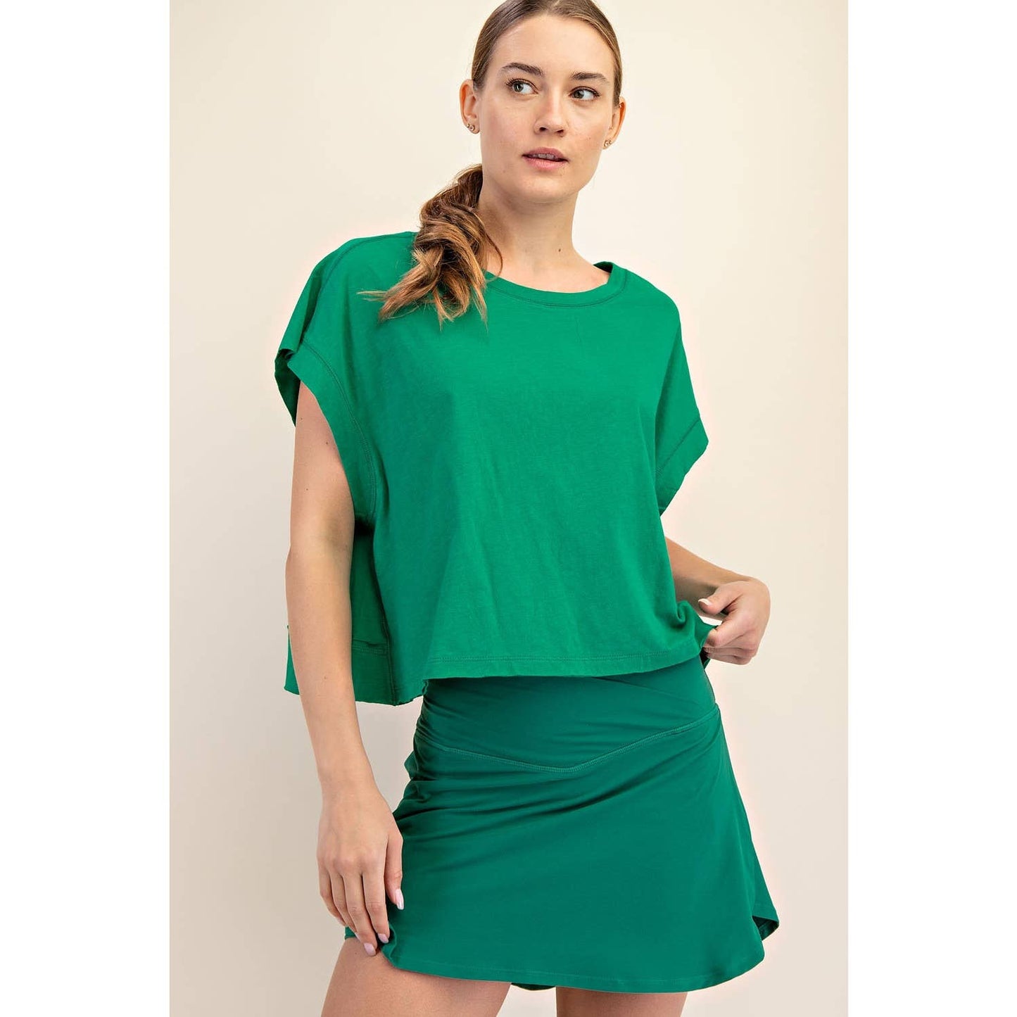 COTTON SLUB OPEN BACK TOP: Kelly Green