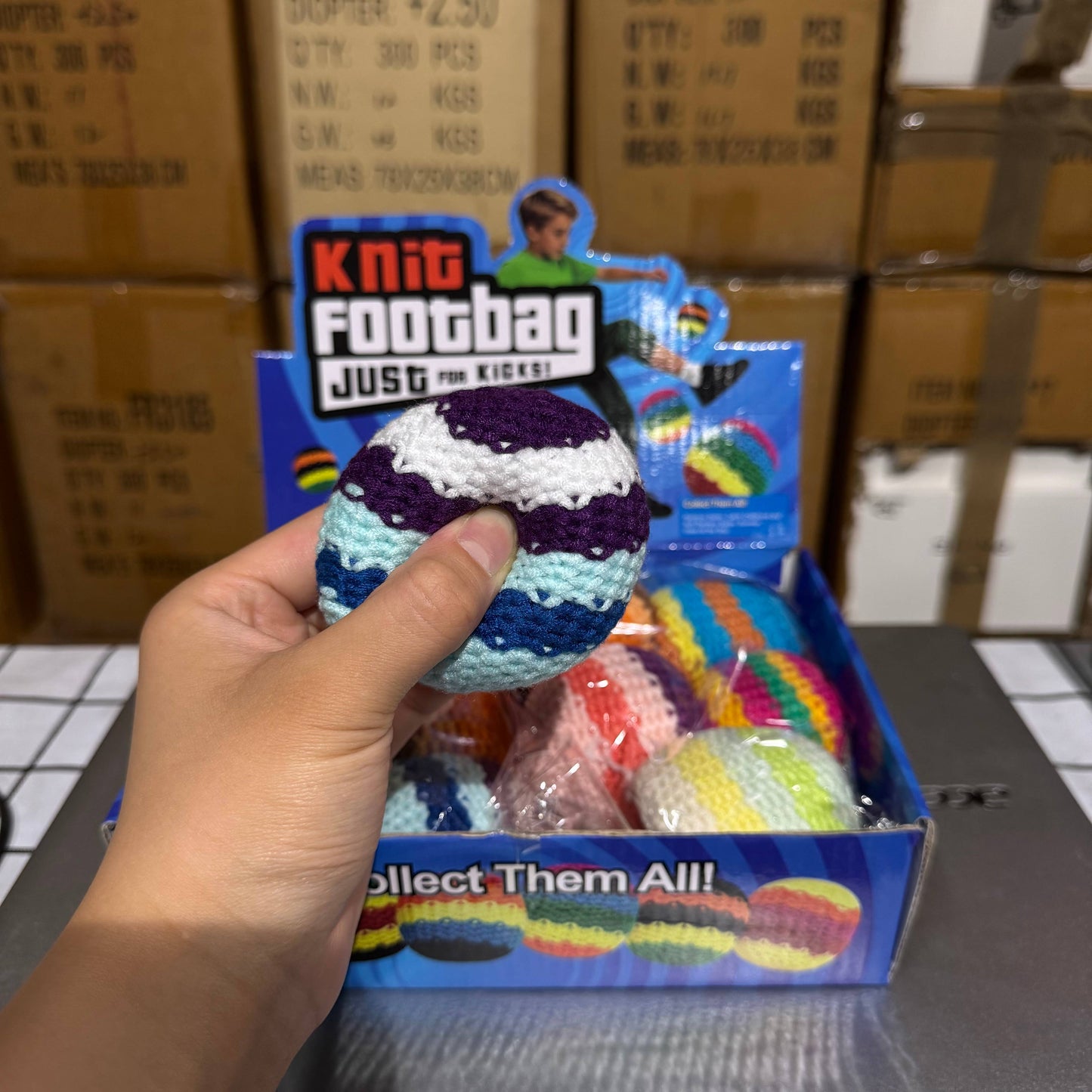 Pastel Striped Color Knitted Hacky Sack