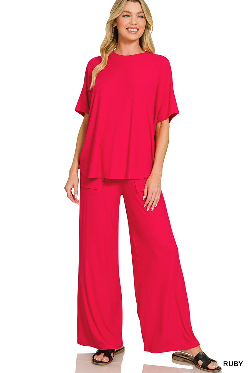 Red Ribbed Pants Set
