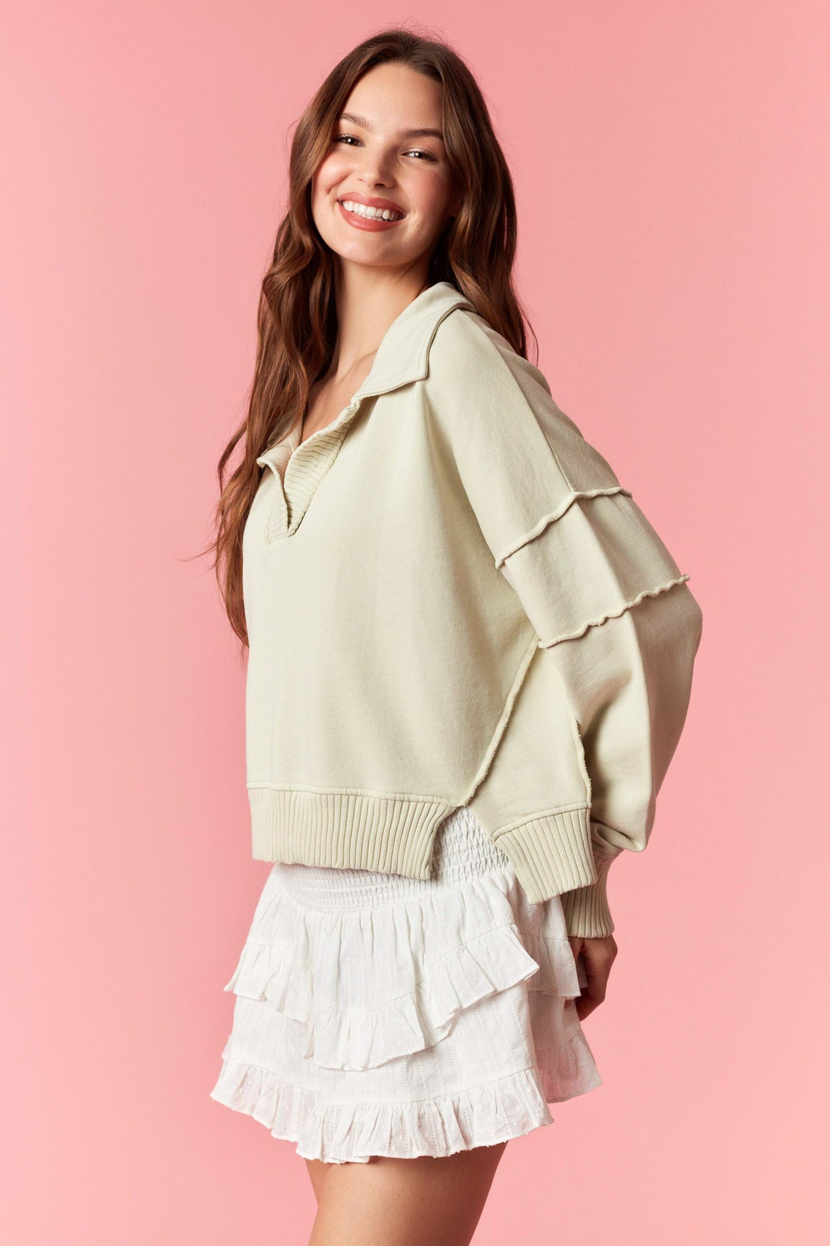 Hi-Low Hooded Sweatshirt: Light Pink