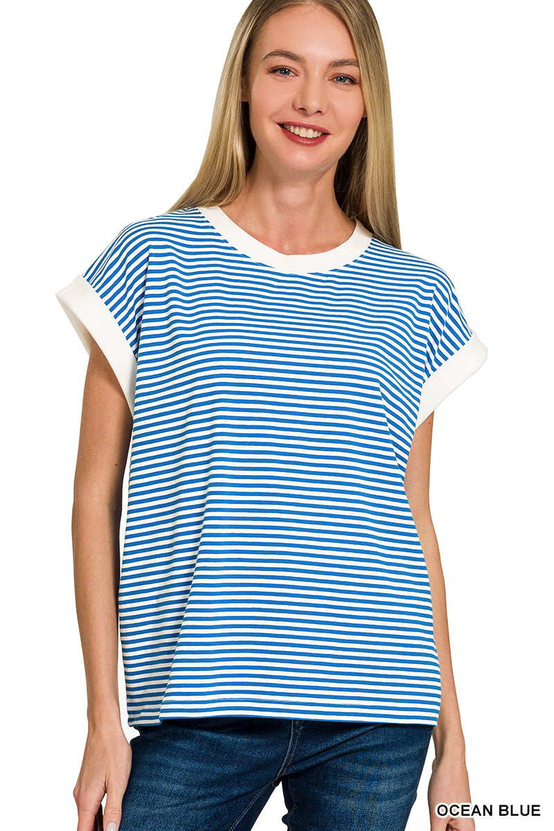 Simple Striped Tee-Ocean Blue