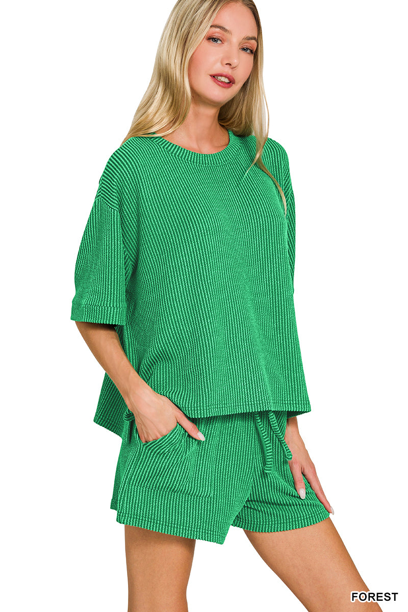Ribbed Short Set-Forest