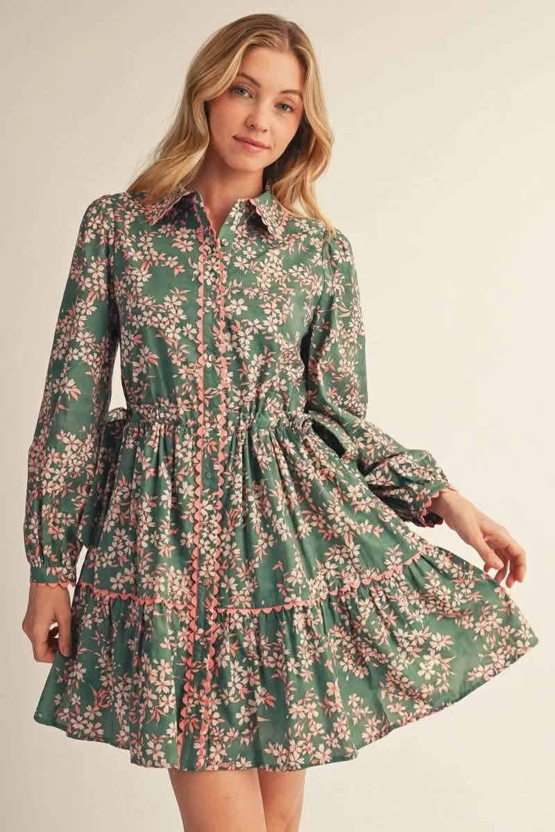 Green Floral Mini Dress