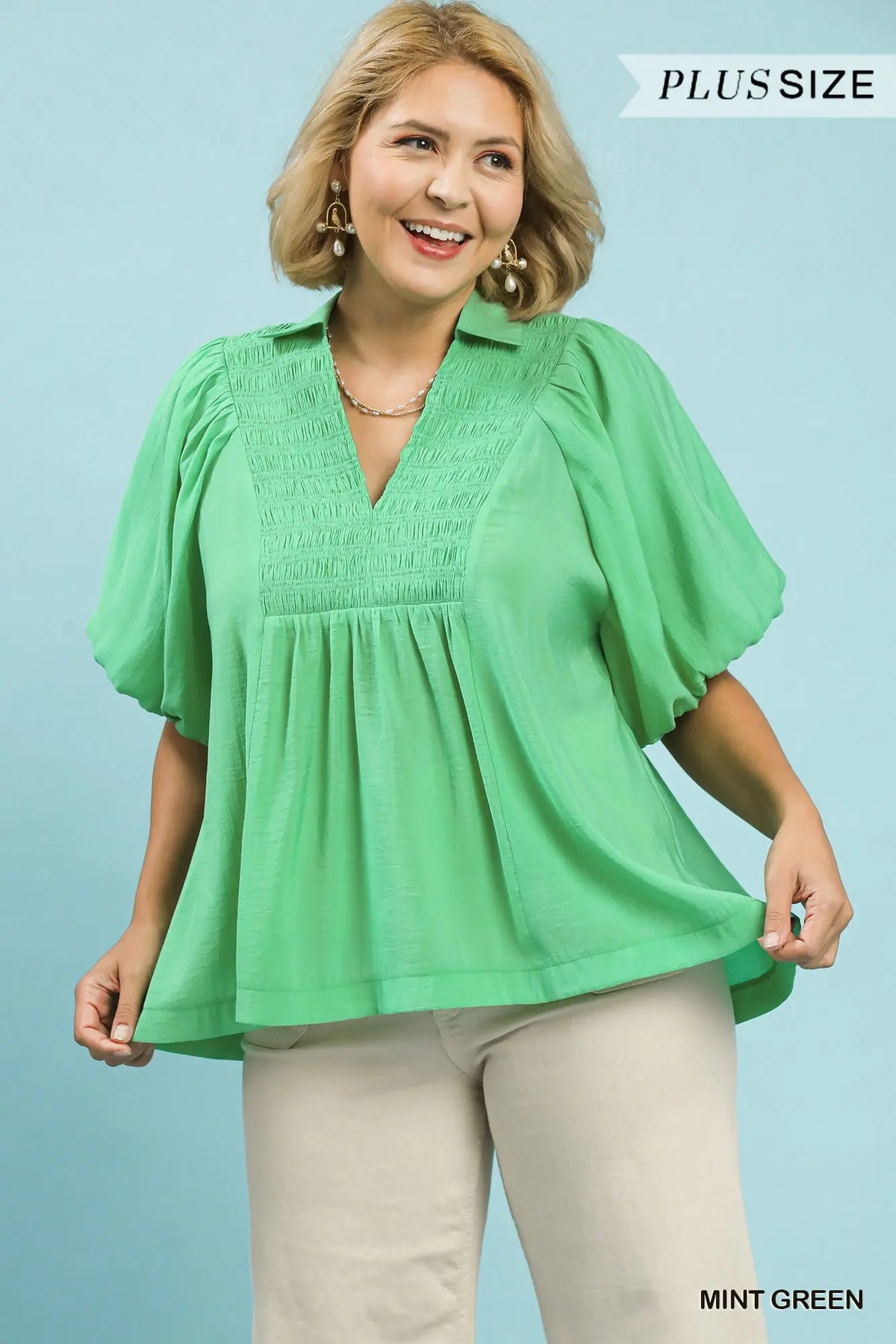 Mint Green Bubble Sleeve Top