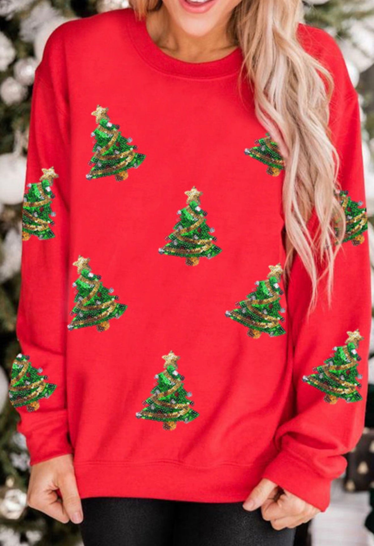 Red Sequin Tree Sweatshirt