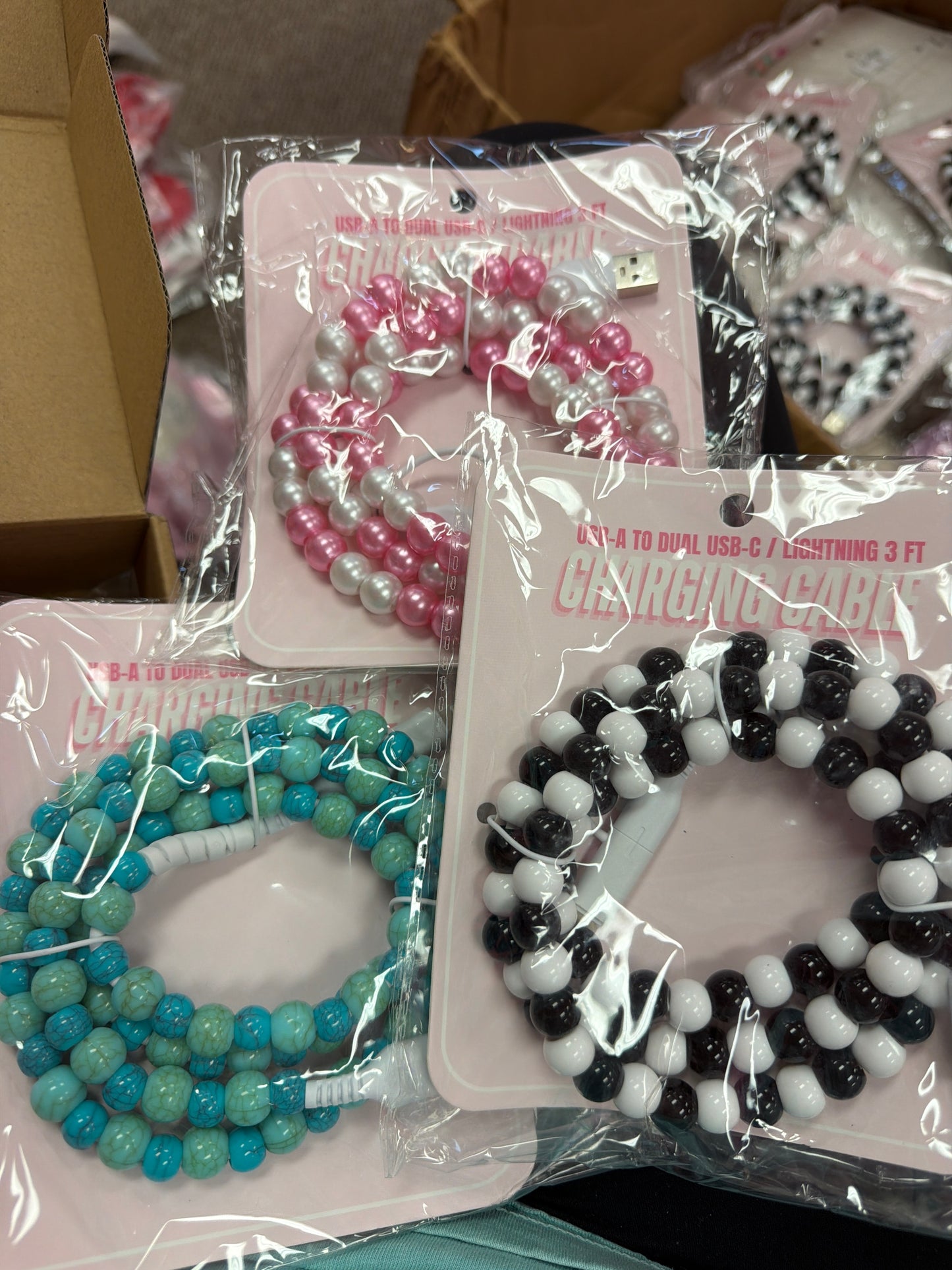 Beaded Charging Cable-USB-A to Dual USB-C 3ft