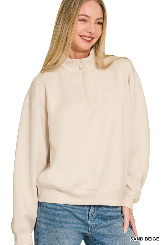 Scuba Half Zip Pullover- Beige