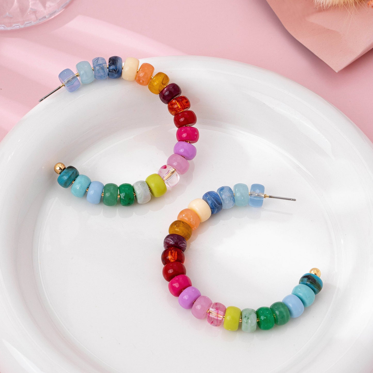 Multi-Color Beaded Hoop Earrings | Gold