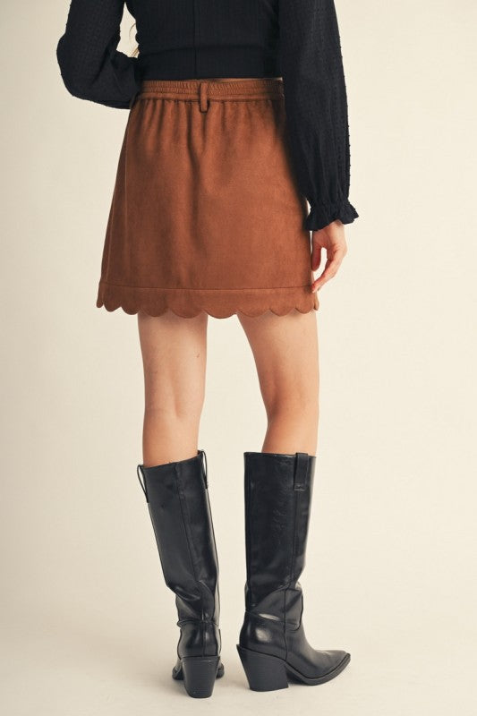 Scallop Hem Suede Skirt