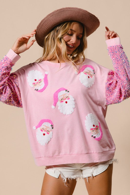 Sequin Santa Pullover- Pink