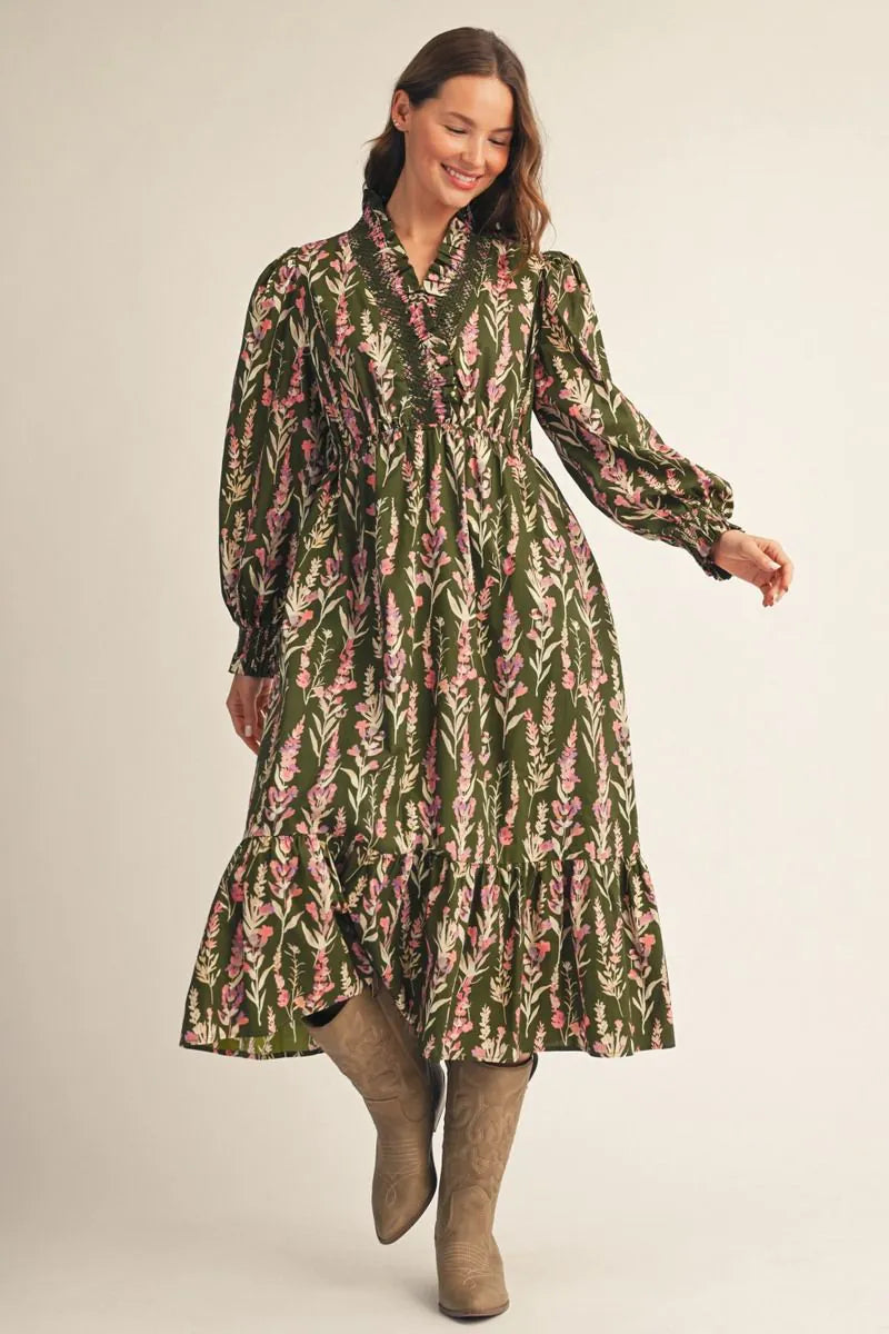 Green Floral Midi Dress