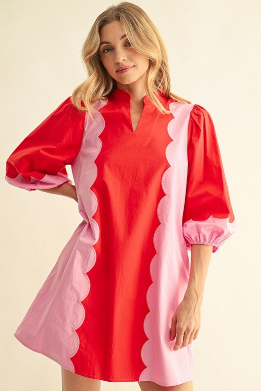 Red Scalloped Embroidered Dress