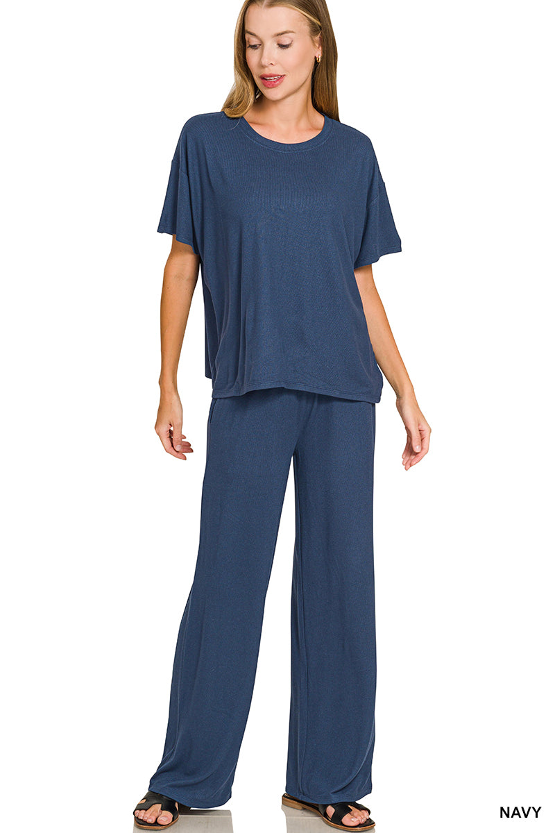 Soft ss pants set navy