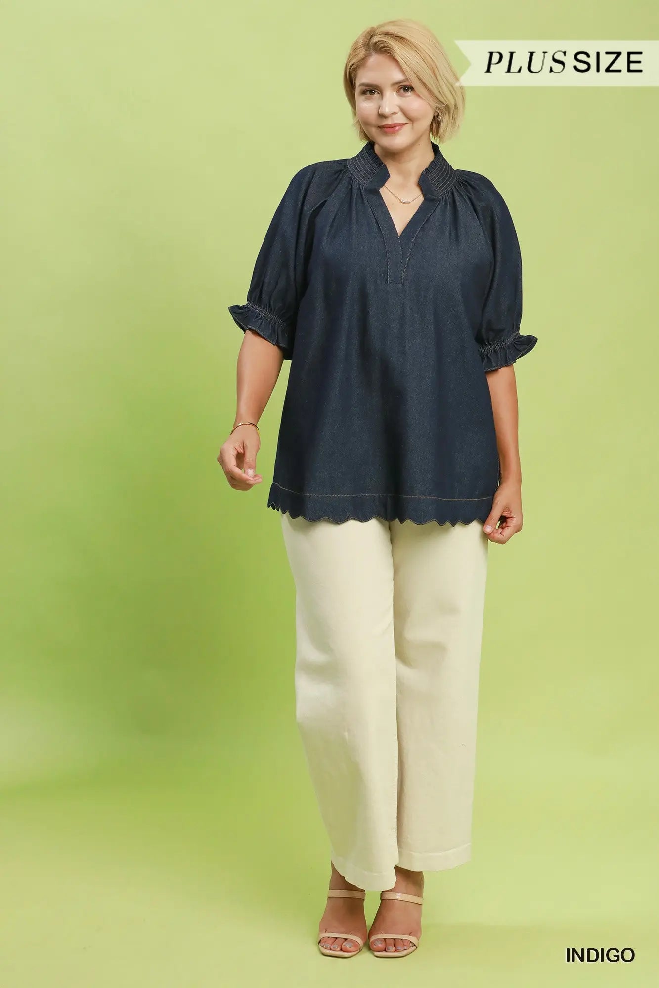 Denim Scalloped Top