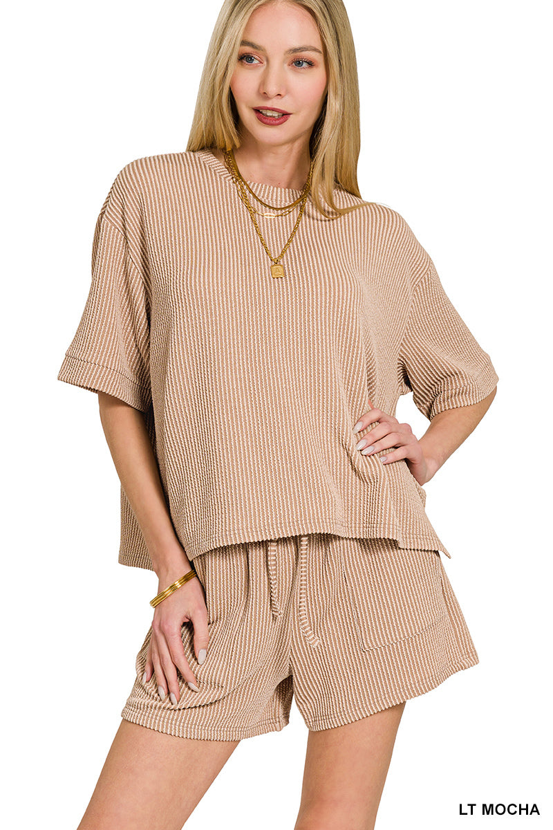 Ribbed Short Set-Mocha