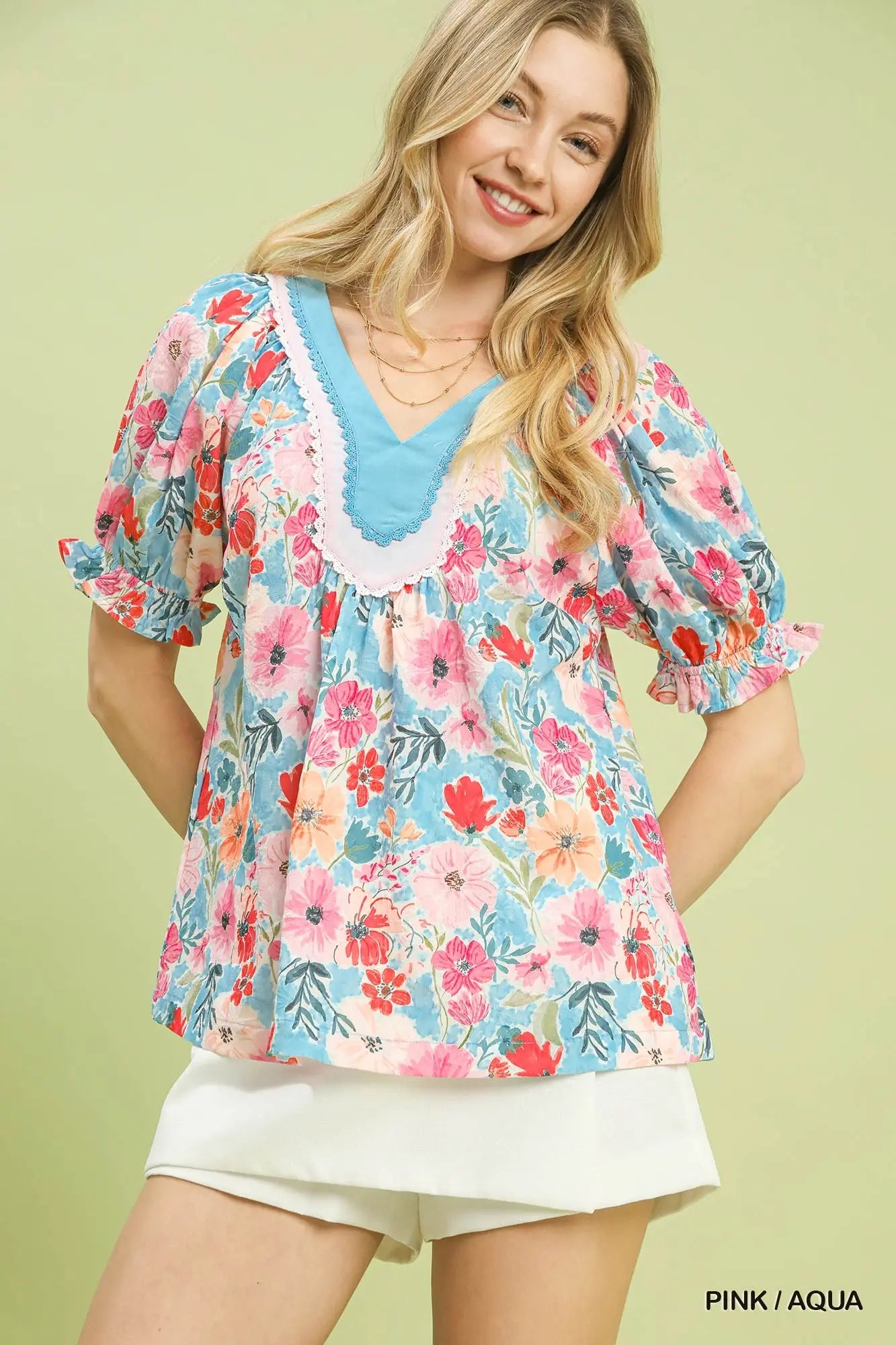 Pink/Aqua Floral Top