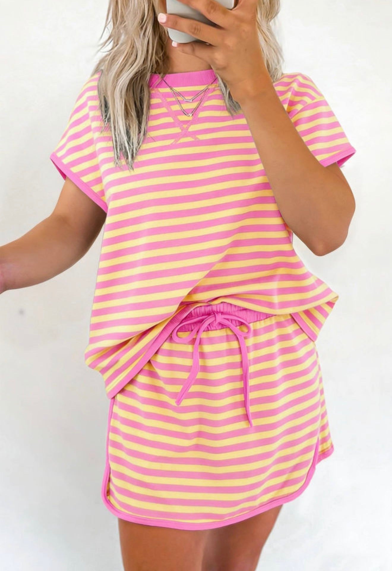 Pink Striped Skort Set