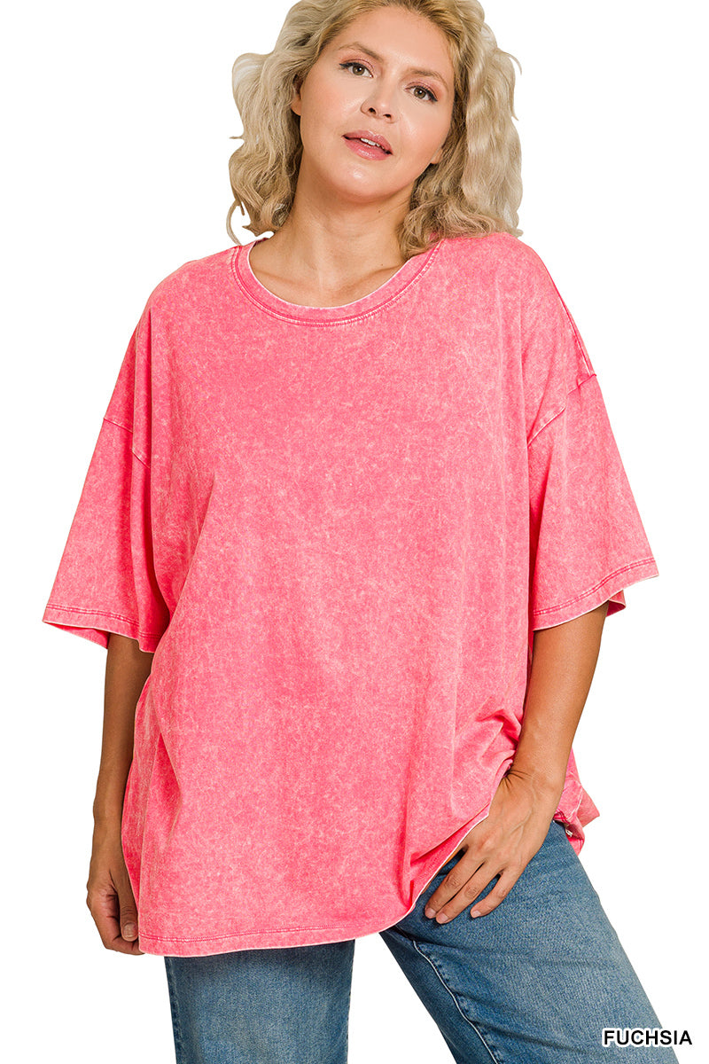 Acid Wash Tee-Fuchsia