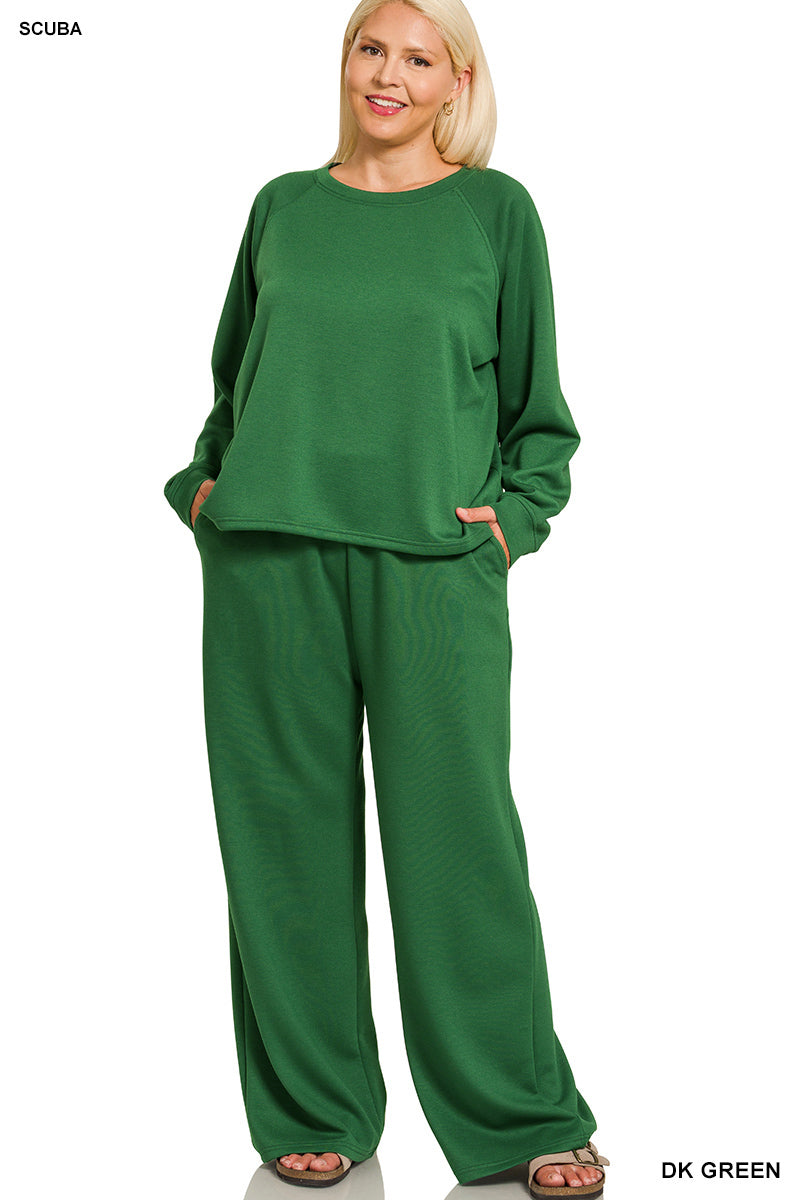Curvy scuba pullover & pants set green