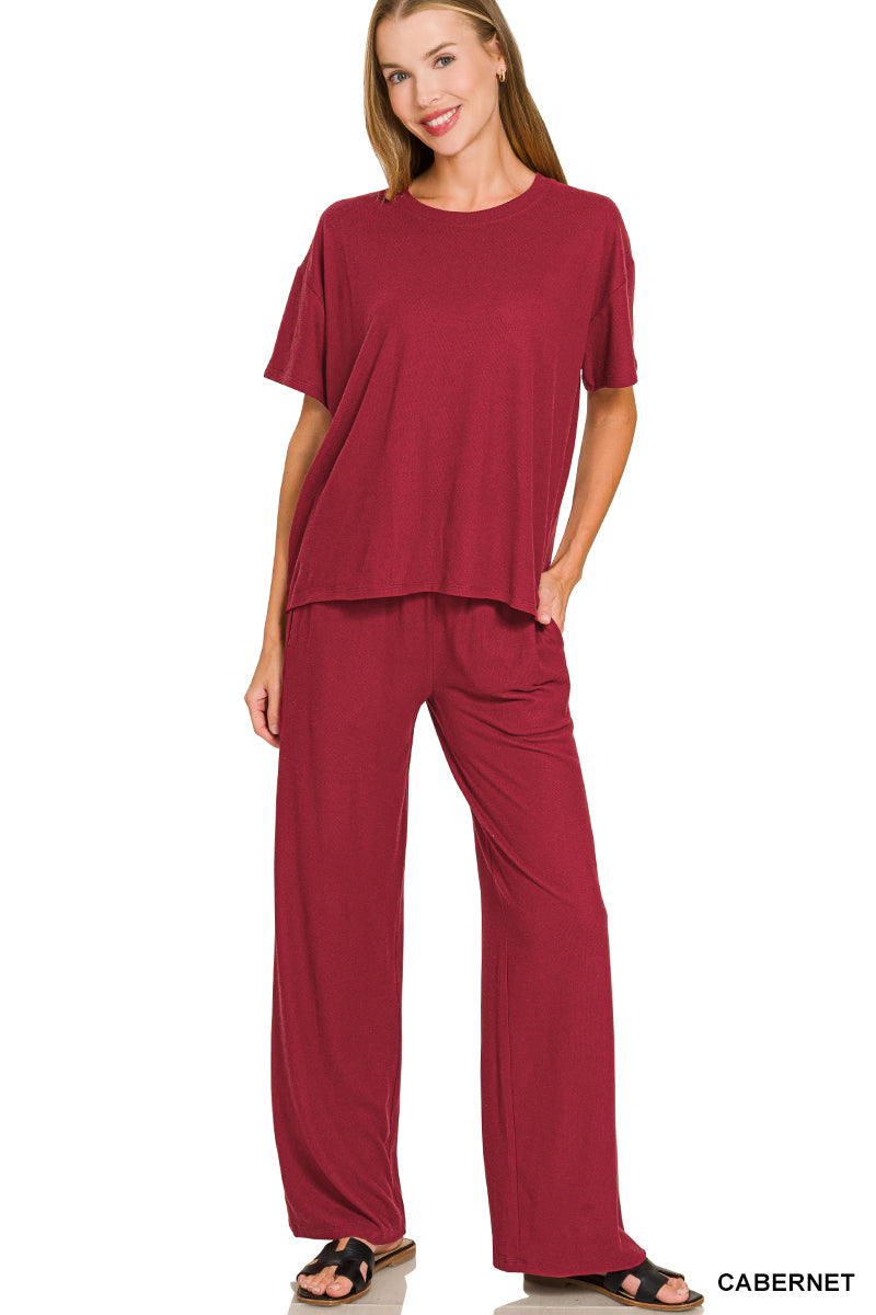 Soft ss pants set maroon