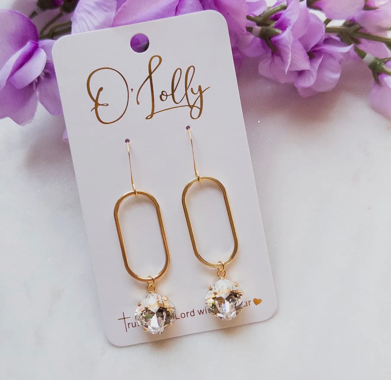 Gold Open Oval W/Clear Stone Dangle
- "Leigh"