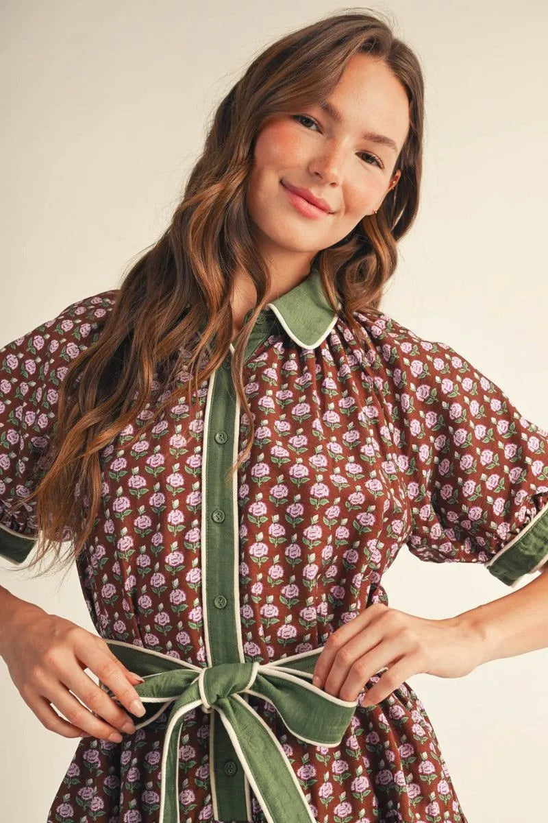 Brown/Green Floral Dress